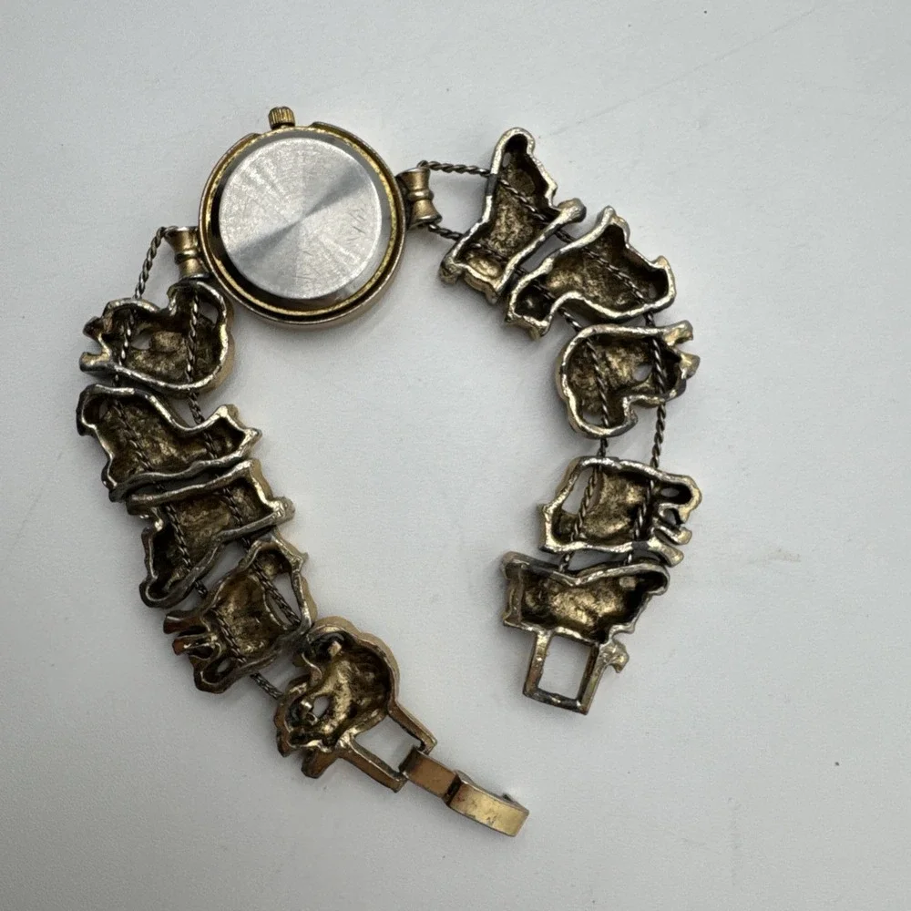 VTG Jennie B Enamel Cats Gold Tone Slide Charm Bracelet Wrist Watch Not Tested